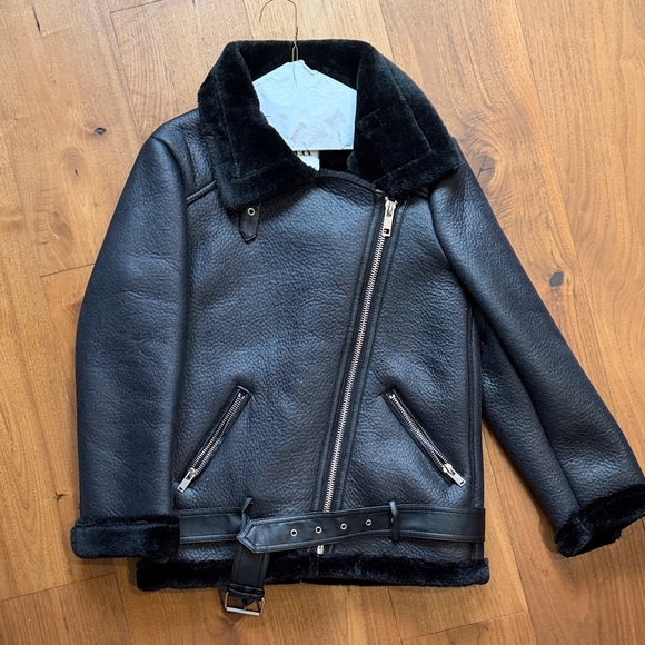 Zara Jackets & Blazers - NEW / Zara Shearling Black Moto Faux Leather Biker Jacket / Small